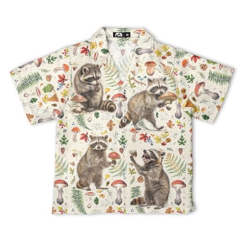 Boys Girls 80s 90s Raccoon Hawaii Shirt Funny Retro Animal Casual Short Sleeve Button Down Shirt Kids Hawaiian Shirt