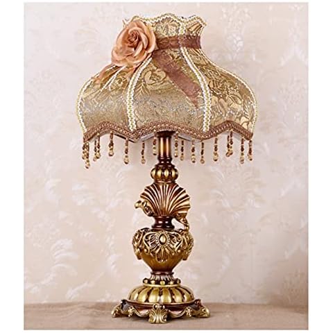 Victorian Traditional Table Lamp, Fabric Lampshade European Style Natural Resin Handmade Painted Lamp Body Desk Lamp for Bedroom Living Room, 13 Inches W, 21.6 Inches H Cover