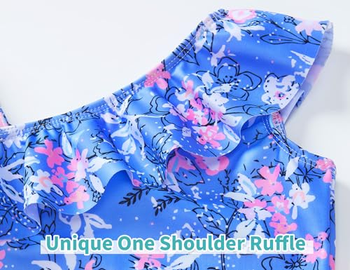 Image of Snowheart Girls Swimsuit Adjustable Shoulder Strap UPF50+ One-Shoulder Ruffle Bathing Suit 3-12T