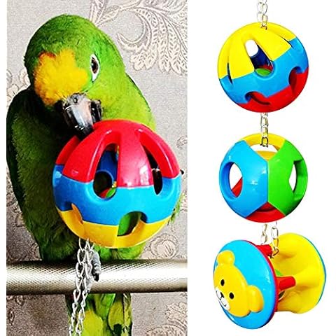 Keersi 3pcs Balls Set with Bells Bird Chew Toy for Pet Parrot Budgie Parakeet Cockatiel Conure Lovebird Finch Canary Cockatoo African Grey Macaw Eclectus Amazon Cage Cover