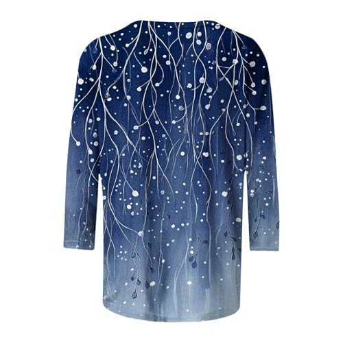Image of 3 /4 Sleeve Tshirts Shirts for Women Vintage Flowers T Shirt Crew Neck Going Out Tops Elbow Length Sleeve Tops