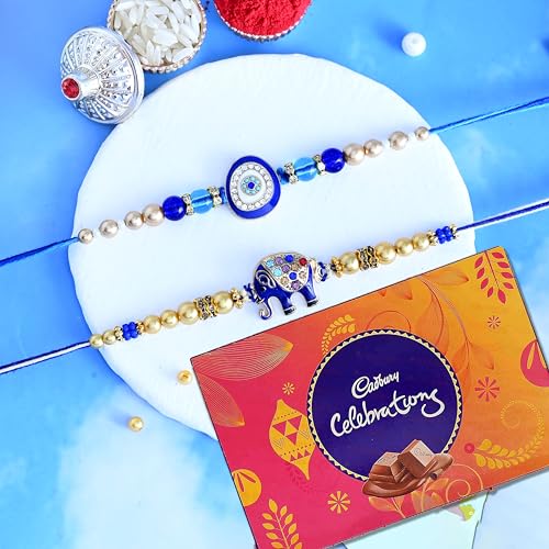 Image of Rakhi Gift for Brother with Chocolates Gift Combo | Premium Rakhis with Chocolates and Roli Chawal Tika | Rakhi for Brother with Gift Hamper (Combo-2)