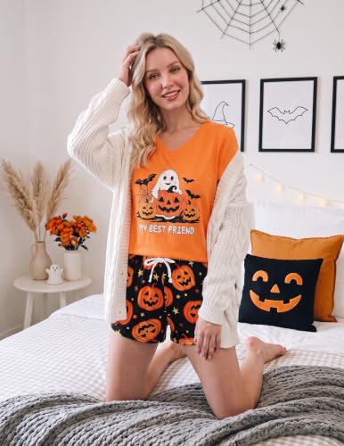 Image of YIJIU Women Short Sleeve Tee and Shorts Pajama Set Cute Alpaca Print Sleepwear