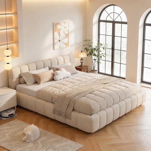 Lit Double Rembourré 140x200 cm,Lit Bulle avec Sommier à Lattes,Lit adulte 140x200 Lits 2 Personnes Capitonne avec Tête de Lits,Cadre de Lit pour Adulte et...