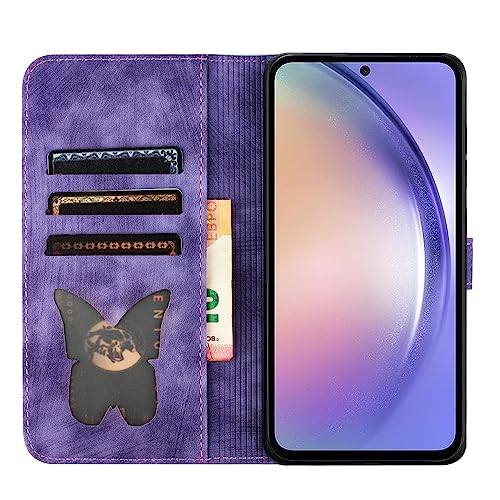 for Samsung Galaxy A13 4G Case, Cat and Butterfly PU Leather Flip Wallet Protective Case with Card Slots Kickstand Magnetic Closure Shockproof Phone Case Cover for Samsung Galaxy A13 4G, Purple - Image 2