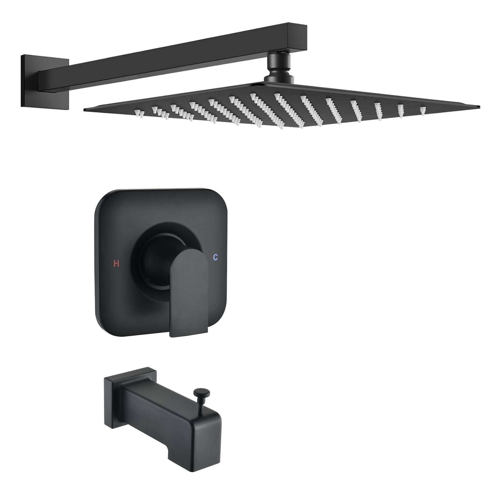 Photo 1 of **FACTORY SEALED** Ultrimkit Shower Faucet Compatible with Moen Trim Kit, 12" Rainfall Showerhead, Shower Handle& Tub Spout, (Valve& Catridge Not Inclued), Matte Black