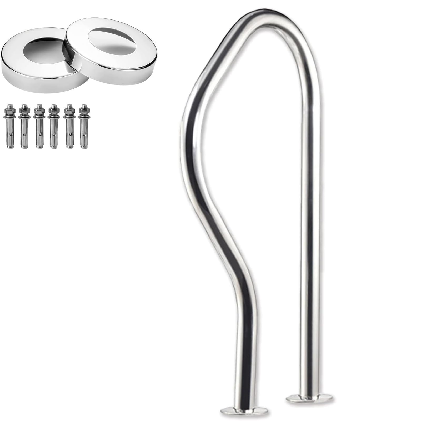 Pool Handrails Easy Mount Pool Hand Rail, 304 Stainless Steel Swimming Pool Handrail for Inground Pools Entrances