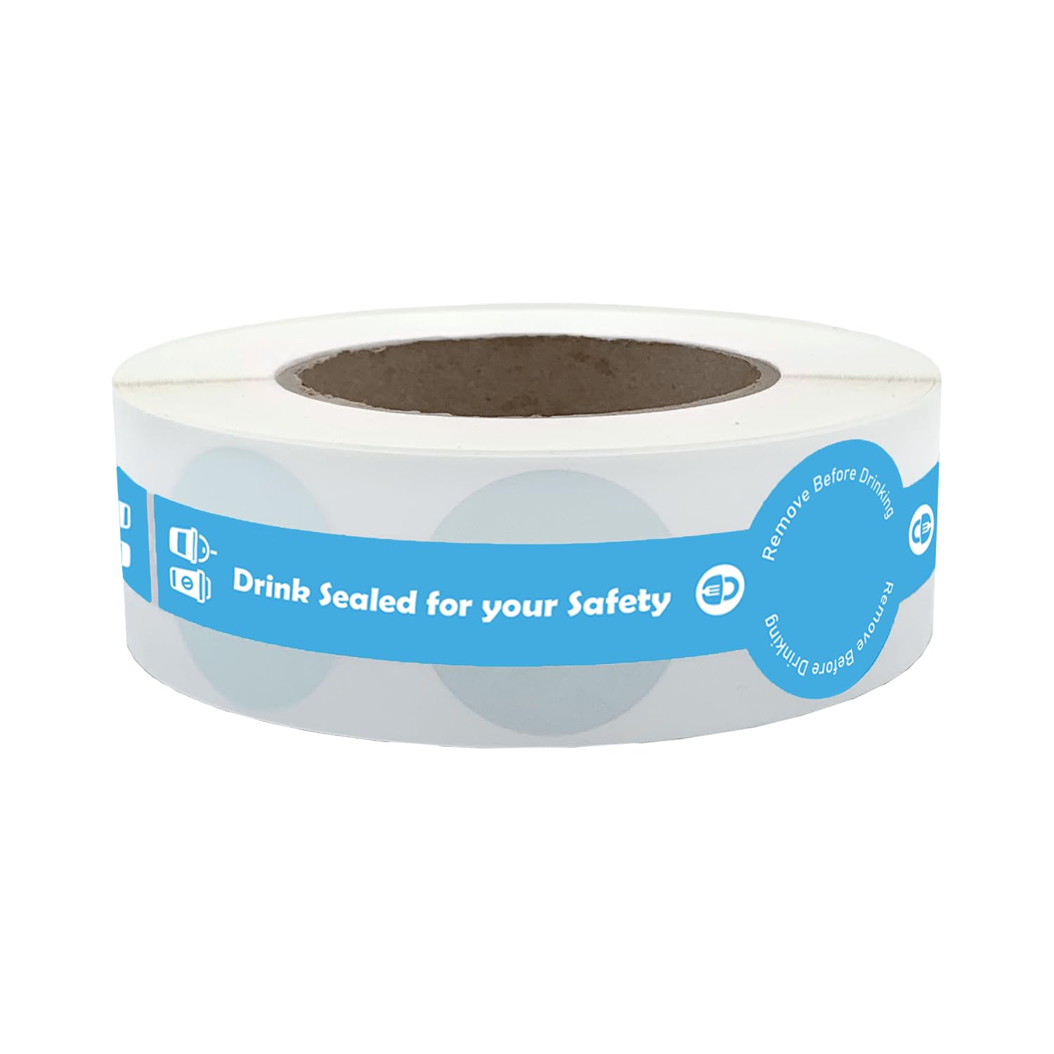 Thermal ID TechTamper Evident Drink, Food Safety Seals, Blue, Generic Text, Roll of 250 Labels, Perfect for to Go Cups and Containers, Food Secure Stickers
