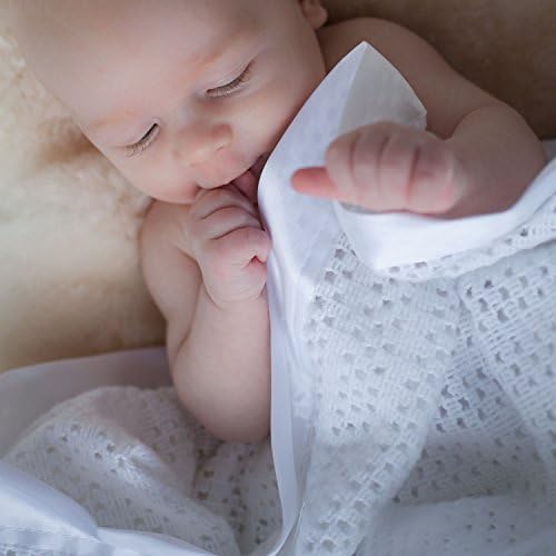 The Wool Company Newborn Baby Blanket - Satin Trimmed 100% Cotton Blankets for babies and toddlers - White - Pram Size 75 x 100 cm