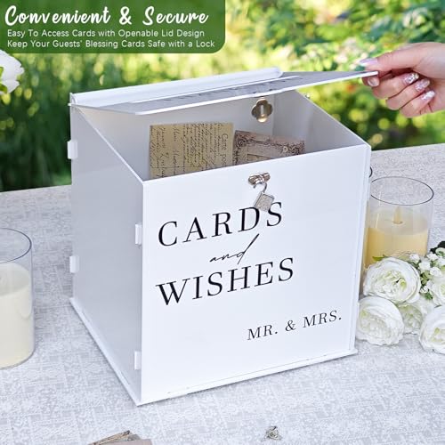 image for SOFARKKT White Acrylic Card Box with Slot & Lock, DIY Large Wedding Ca