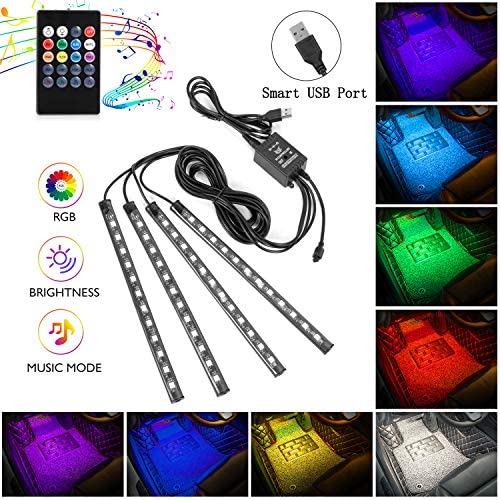 Car Led Strip Lights Christmas, 4Pcs 48 Led Interior Lights, Multicolor Music Car Strip Light Under Dash Lighting Kit With Sound Active Function And Remote Controller, Dc 5V #TOP7