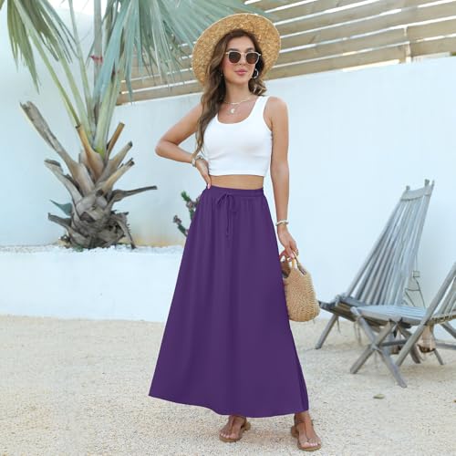 Women's Flowy Maxi Skirt Pleated High Waisted Summer Casual Long Skirts with Pockets