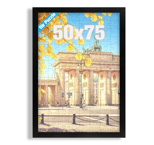 Lindahandel Bilderrahmen 50x75 cm Schwarz mit Bruchsicherem Acrylglas MDF Holzrahmen für 2:3 Fotos Poster Kunstdrucke&1000-1500 Teile Puzzle Modern Fotorahmen zum Aufhängen Hoch- & Querformat