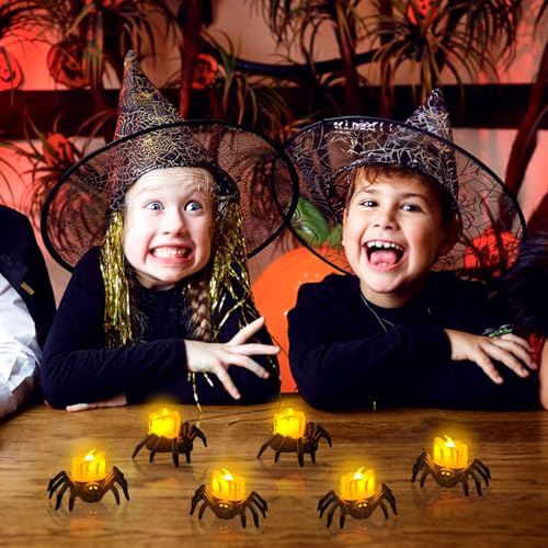 Image of KIMOBER 6Pcs Halloween Flameless Candles,3D Spider Warm LED Tea Light Candles for Indoor Halloween Decorations Home Halloween Decor