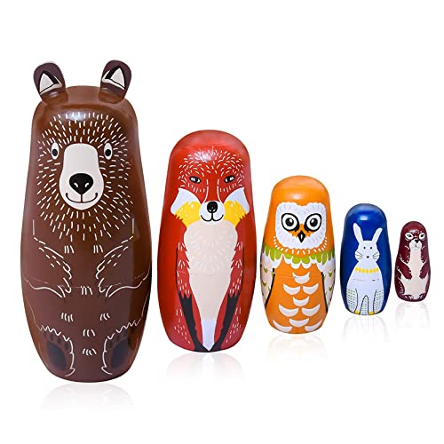 Maxshop Nesting Dolls for Kids - Russian Wooden Stacking Nested Set 5 Pieces Handmade Toys for Children Christmas Birthday Rome Decoration Halloween Wishing Gift (Captain Bear)