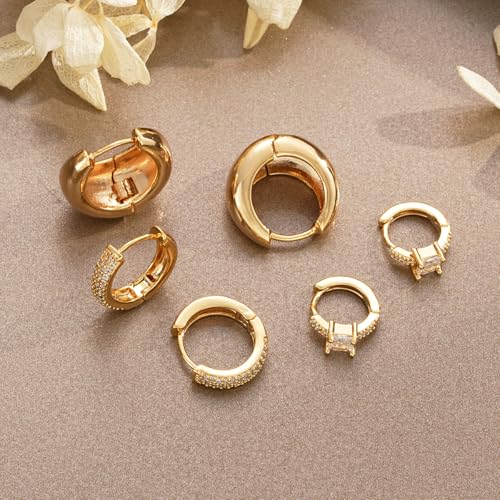 Gold Hoop Earrings Set for Women, 14K Gold Plated Lightweight Earrings Sets for Multiple Piercing, Hypoallergenic Chunky Trendy Gold Earrings for Women Jewelry4