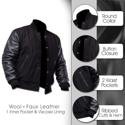 LP-FACON Unisex Varsity Letterman Jacket | Mens College Baseball High School Bomber Wool + Faux Leather Jacket2