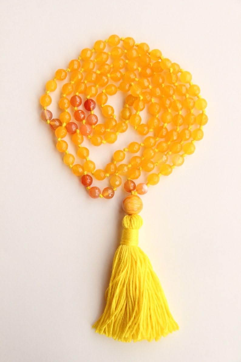 Cuentas de mala de piedra de citrino amarillo, collar de 108 mala, nudo mala, collar WWG, joyería de yoga, cuentas de meditación, joyería espiritual, joyería bohemia
