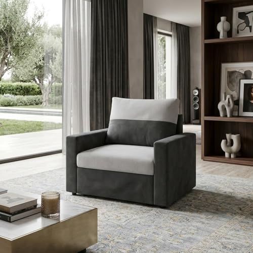 Image of SOCOZI Enrique 1 Seater Sofa Cum Bed | Soft Velvet Suede Fabric | Modern Convertible Design | Plush Comfort Seating for Living Room (Dark Gray-Light Gray)