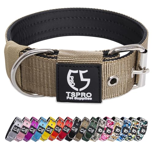 TSPRO Heavy Duty Tactical Dog Collar 1.5" Wide, Padded Dog Collar with Metal Buckle