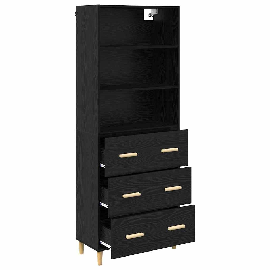 Meuble haut noir aspect chêne 69,5 x 32,5 x 180 cm 3 tiroirs
