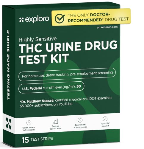 Exploro THC Tests for Home Use - Marijuana Drug Test Kit for Urine (15 Pack), Weed Detox Testing Kits with 50 ng/ml Cutoff Level