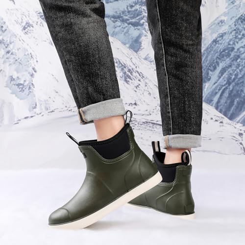 Image of Mens Deck Boots, Saltwater Fishing Booties Rubber Waterproof Ankle Rain Boots, High-performance Footwear Chelsea Boots for Gardening Fishing Boating Camping Sailing