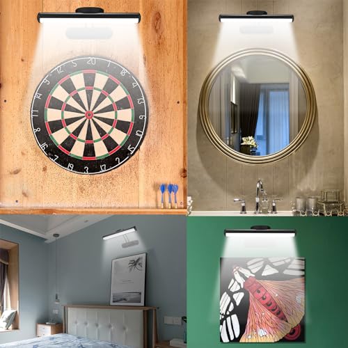 Image of MIOBLUE Wireless Picture Light with Remote, Rechargeable Battery Art Display Light with Remote Control, Dimmable /Timer Off Painting Light, 3 Lighting Modes Full Metal Dartboard Lights (Silver-1Pack)