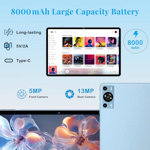 Image of 11 Inch Tablet, 2026 Android 15 Tablets with Octa Core, 24GB+256GB, 13+5MP Camera, Electronics Tablets with Widevine L1, 8000mAh Battery, 5G WiFi, GPS, HD IPS Display, 1TB Expand, BT 5.0 -Metal Blue