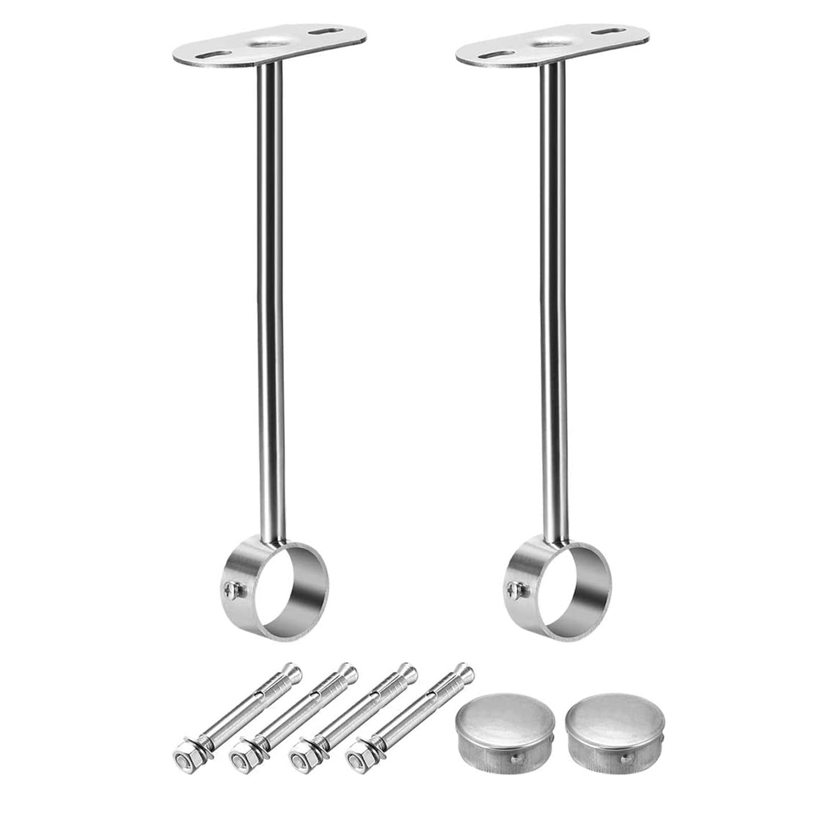 Ta-Vigor Silver Ceiling-Mount Bracket 25Mm Dia, Wardrobe Pipe Bracket Shower Curtain Closet Wardrobe Rod Lever Support Holder Pipe Flange Socket 2Pcs(300Mm Height)