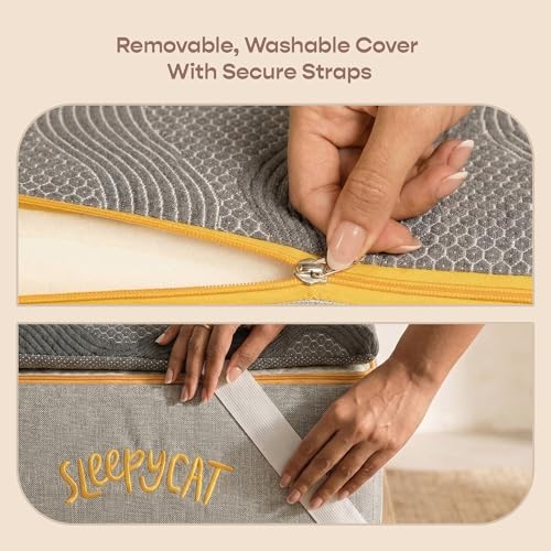 Image of SleepyCat Luxe AirGen Memory Foam Soft Mattress Topper - Motion Isolation | 2 Inch Thickness | Supersoft Knitted Fabrics with Ezie Zipper Cover Sleepers (Queen, 75x60x2 inches)