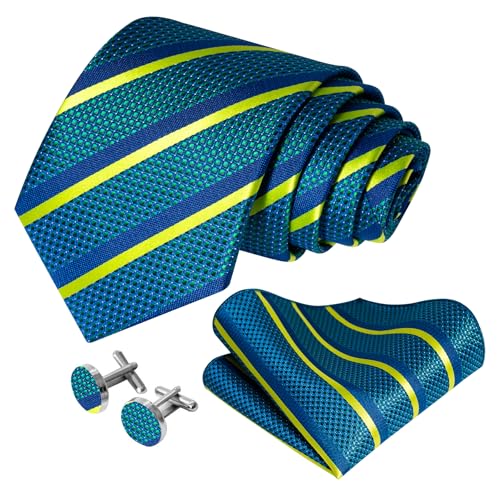 Image of 5PCS Mens Premium Silk Tie, Pocket Square, Cufflinks, Drilled Tie Ring and Lapel Pin Set for Wedding Groom Party