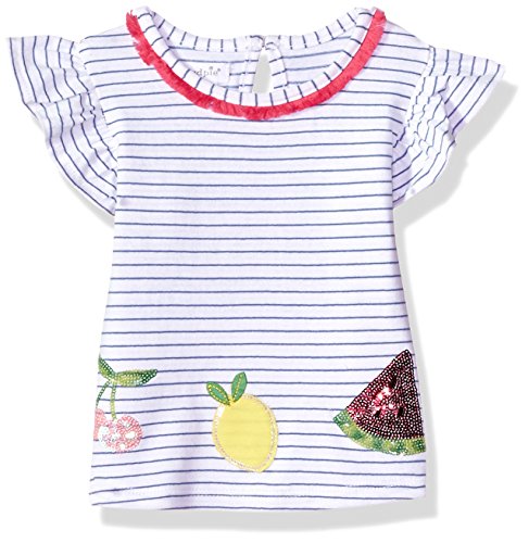 Mud Pie Baby Girls Fruity Stripe Tassel Flutter Sleeve T-Shirt, Blue, MD/ 2T-3T