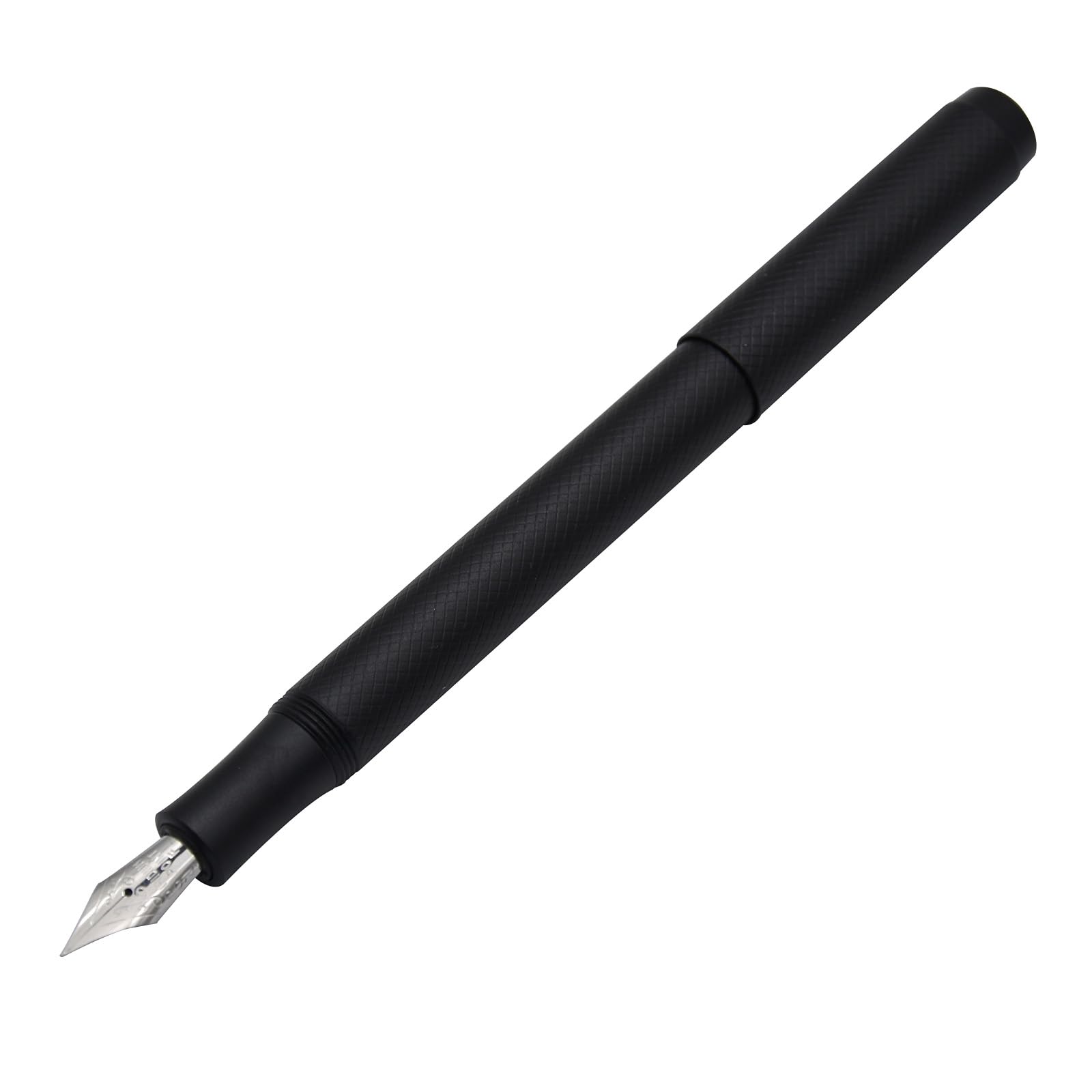 SIPLIV Checkered Stripe Metal Fountain Pen Short Paragraph (112mm) Pocket Mini Travel Pen with 20 Pcs Black Ink Cartridges - Black - Image 3