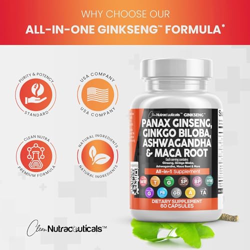 Clean Nutraceuticals CLN-GINKSENG-01-1PACK Panax Ginseng 10000Mg Ginkgo Biloba 4000Mg Ashwagandha Maca Root 3000Mg - Focus Supplement Pills thumb #5