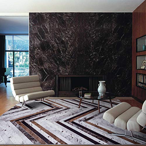 Taleta Herringbone Teppich Rindleder kunstfell Verbindung Wohnzimmer Braun Grau Schwarz Größe: 160x230cm Cover