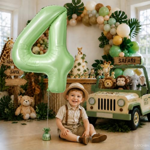 Image of KatchOn Sage Green 4 Balloon Number - 40 Inch | Number 4 Balloons
