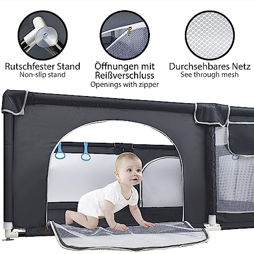 ONVAYA® Laufgitter | Laufstall für Babys | 160 x 200 cm | Schutzgitter für Kinder | Rechteckiges Krabbelgitter | Absperrgitter | Babyzaun in Grau | sicher & schadstofffrei