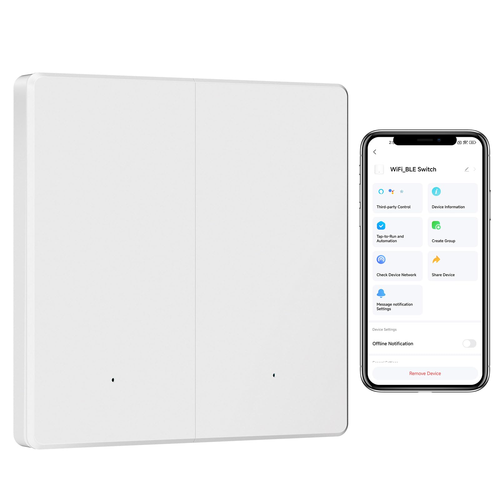 BSEED Smart Light Switches 2 Gang,Alexa Light Switch 1 Way/2 Way or Multi-Way Control by SmartLife APP,Work with Alexa and Google Home, Ultra-Thin,2.4GHz,White(Neutral Wire Required)