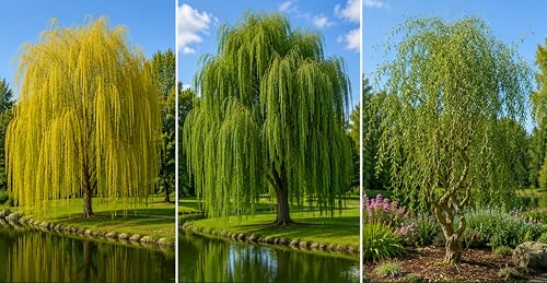 Weeping Willow Tree Bundle for Planting - 3 Types | 4 Golden Weeping Willow 4 Green Weeping Willow & 4 Corkscrew Willow Cuttings | Fast Growing - 12 Total Cuttings to Grow