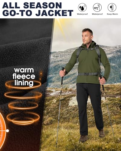 Image of 33,000ft Men's Hooded Softshell Jacket Waterproof Lightweight Insulated Windbreaker Fleece Lined Rain Shell Jacket