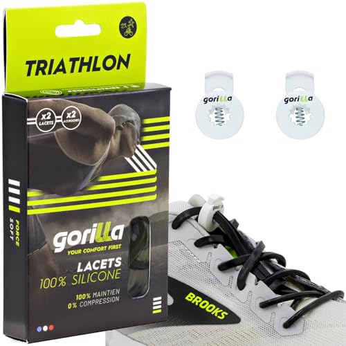 Gorilla - Lacets Elastiques Triathlon - Dépassez vos Objectifs Sportifs - Gagnez du Temps, Adieu les Nœuds Bonjour le Confort - Autobloquants Ultra...