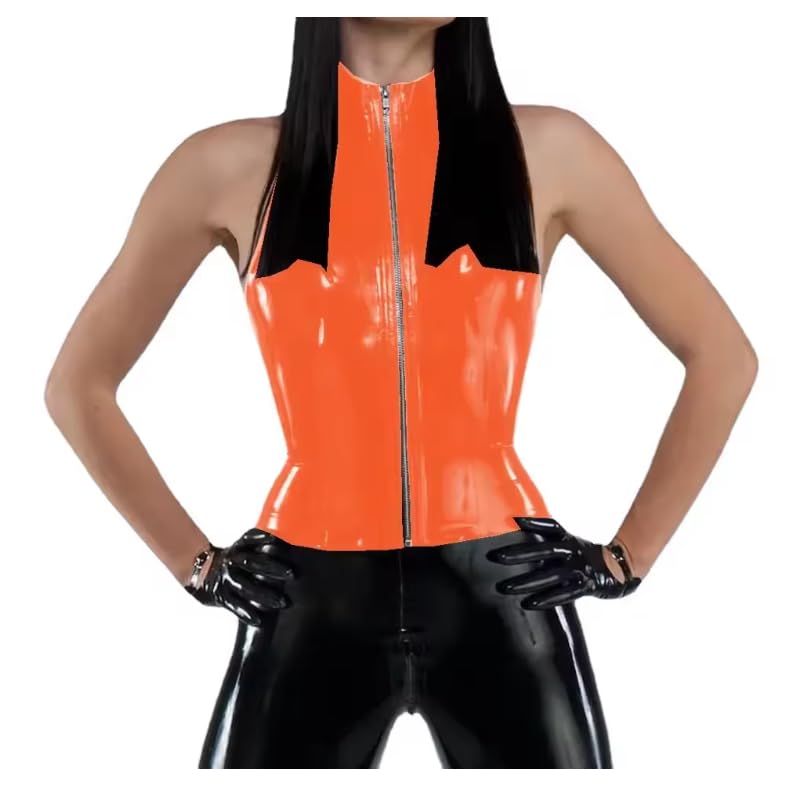 Gilets sans manches pour femme en vinyle et cuir PVC, col montant, fermeture éclair sur le devant, haut décontracté punk bodyon, haut à porter au quotidien