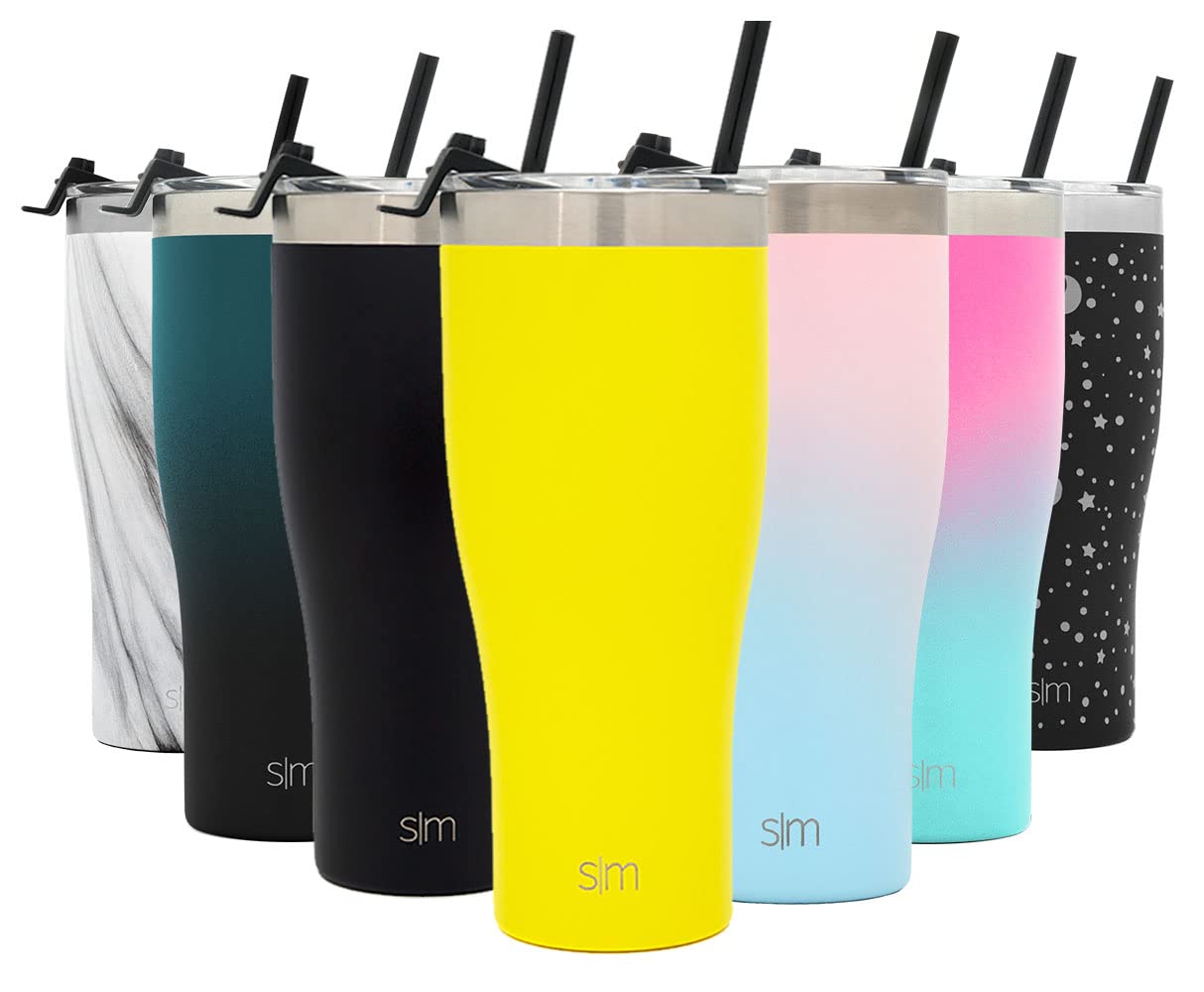 Simple Modern Tumbler with Clear Flip Lid and Straw | Reusable Insulated Water Bottle Stainless Steel Travel Mug | Slim Cruiser Collection | 32oz, Sunshine