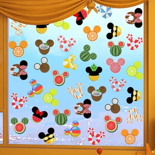 LETKIM Summer Window Clings 9 Sheets - Seasonal Watermelon Lemon Coconut Ice Cream Stickers, Reusable Static Clings for Glass Windows, 4th of July Patriotic Home Kitchen Bathroom Decor (11.8x7.9 Inch)