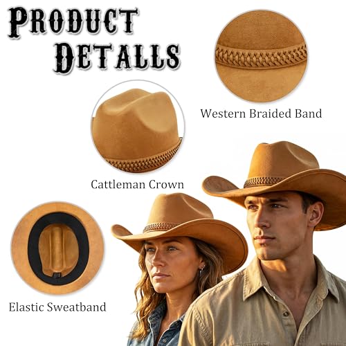 Image of FLUFFY SENSE. Cowboy Hat for Women and Men with Shapeable Wide Brim - Felt Cattleman Western Hats for Cowboys and Cowgirls