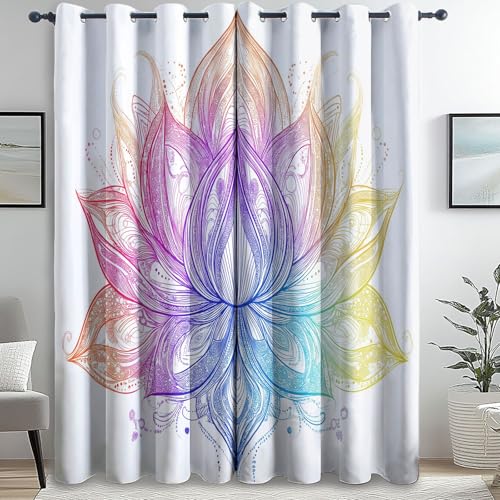 Cortinas Opacas Blanco Decoración de Ventanas Sencillo Mandala Simétrico Impresas para Dormitorio Sala de Estar guardería habitación Cortina 140An x 145Al cm (2 Paneles) con Ojales