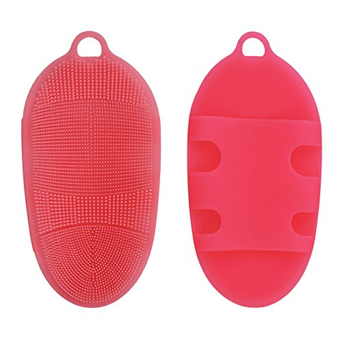 GreCute Soft Silicone Body Scrubber 100% Pure Silicon Material Massage Body Brush Macarons Color Series Shower Brush (Pink)