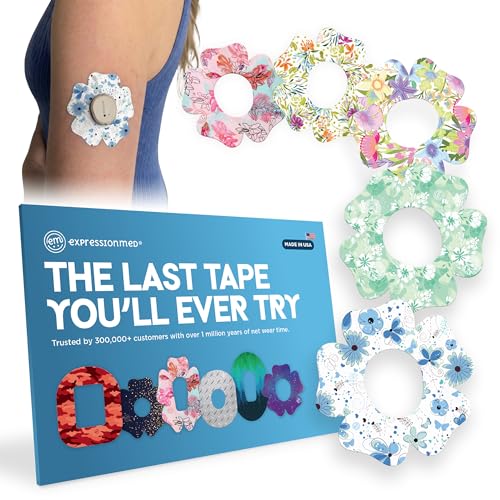 ExpressionMed - Adhesive Patches for Dexcom G7 and Stelo (5-Pack) - Made in The USA Waterproof Non-Fraying Pre-Cut CGM Sensor Tapes (Pastel Flowers Variety Pack - Flower Shape)