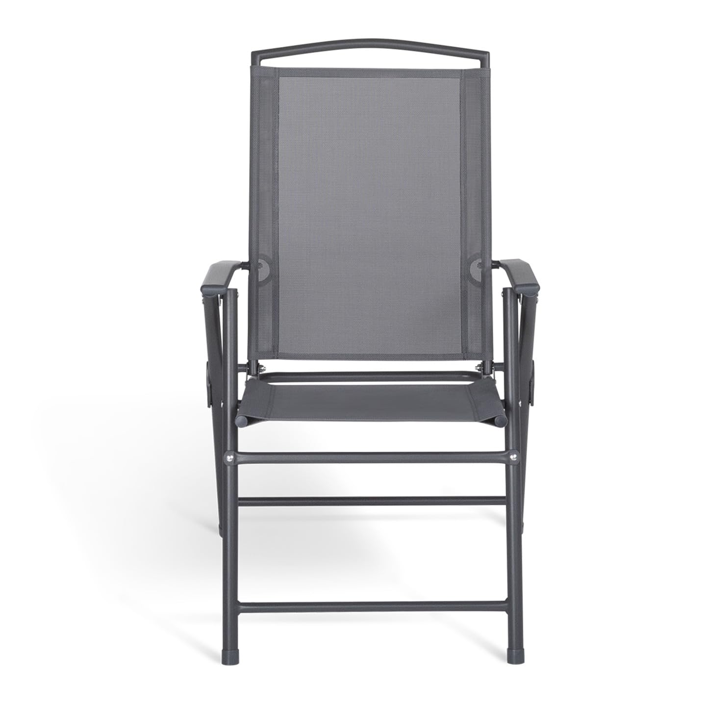 IDMarket - Pack de 4 sillas plegables de jardín con reposabrazos ALGHERO, metal y textileno, gris antracita